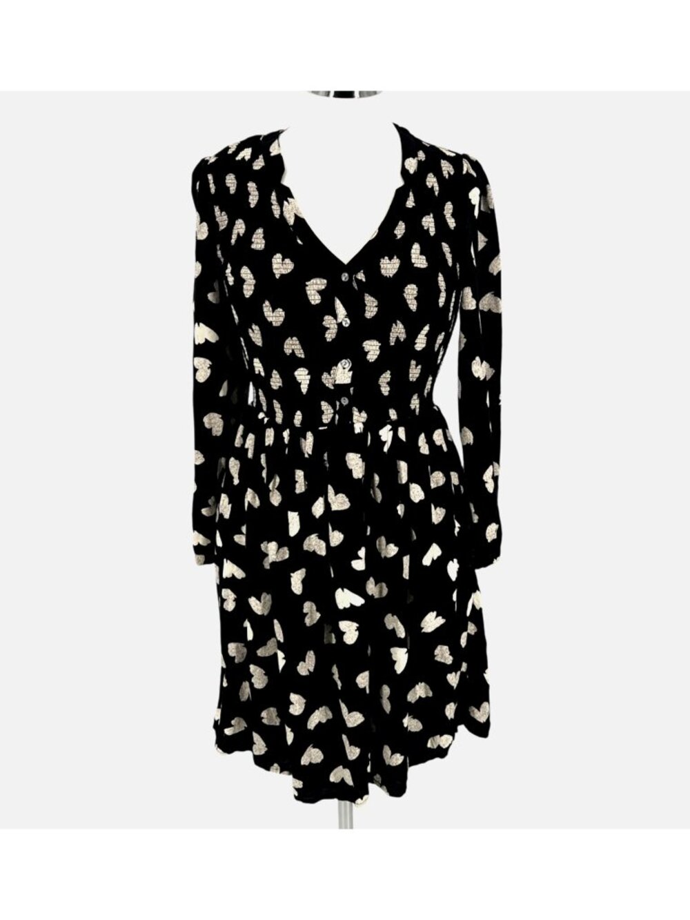 Maeve Anthropologie Banet Heart Print Smocked Dress Black Dark Coquette Medium